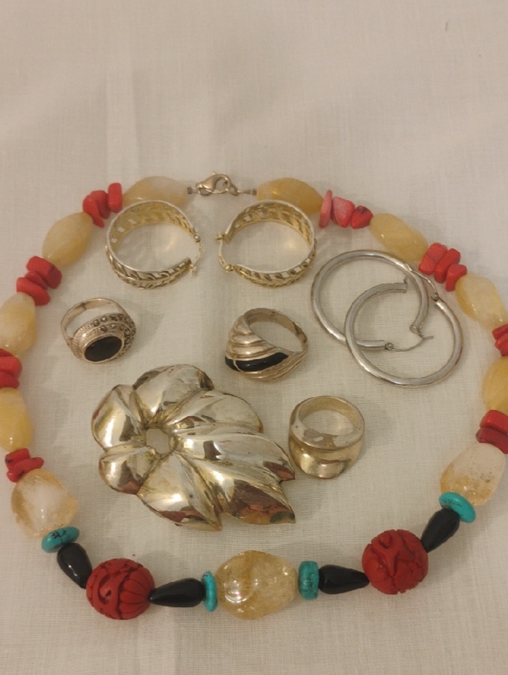 Vintage 925 Sterling Silver Semi Precious Stones Jewelry Lot Rings Earrings Neck